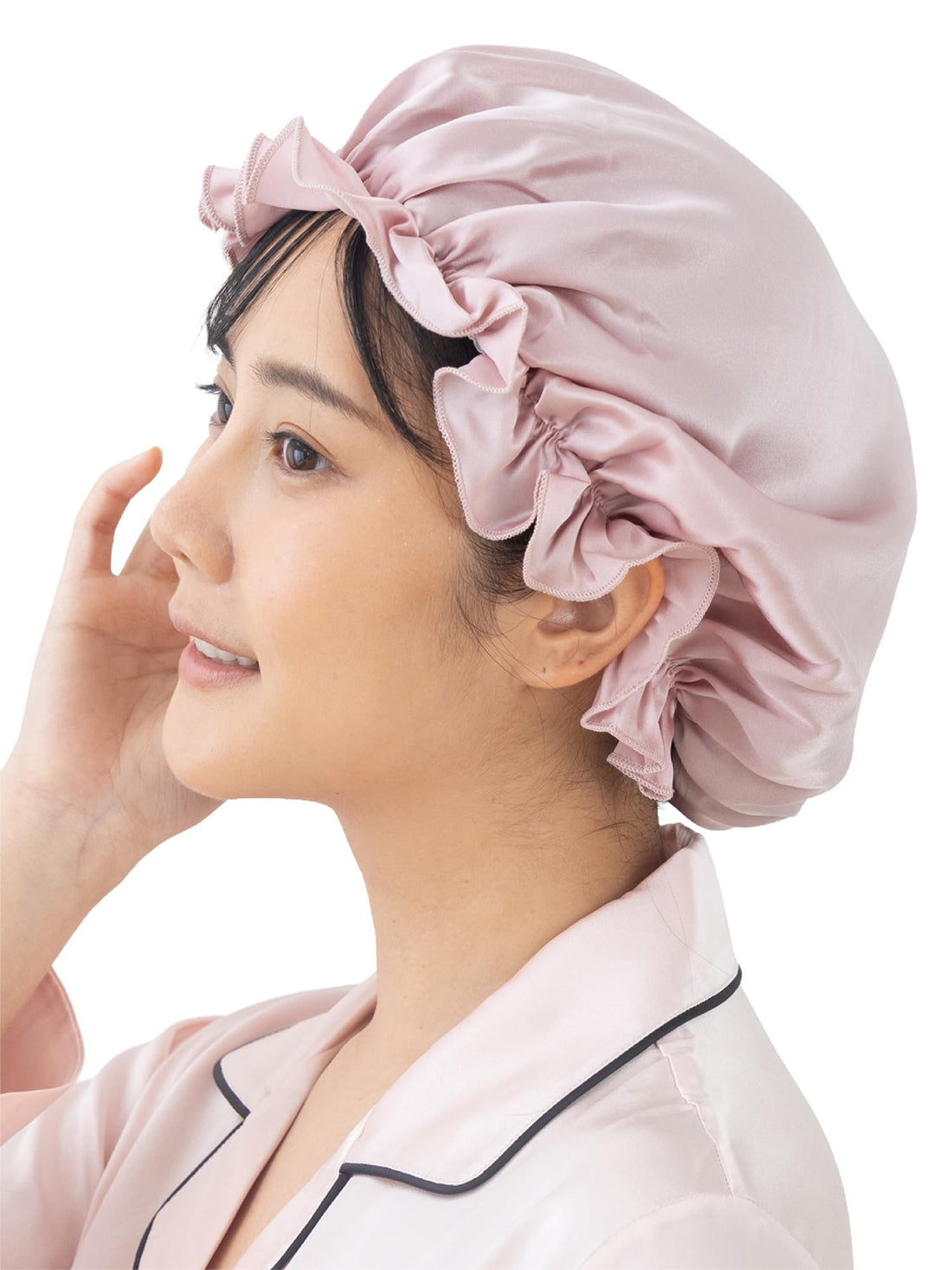 SEAWIND 22-Momme Silk Night Cap for Short Hair, Rose Pink, M