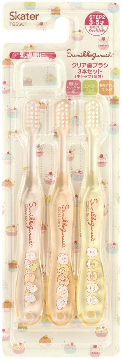 Brosse à dents Skater souple pour enfants de 3 à 5 ans, set de 3, Sumikko Gurashi Pâtissier TB5SCT-A