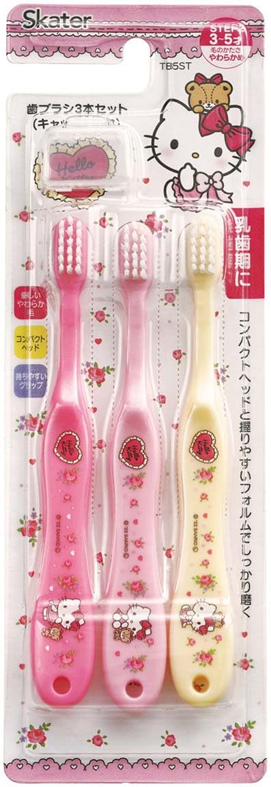 Skater Toothbrush for Preschoolers Soft 3-Pack Hello Kitty Design
