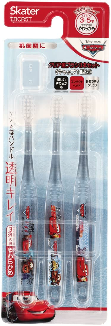 Skater Toothbrush for Preschoolers Soft Clear 3-Pack Disney Cars