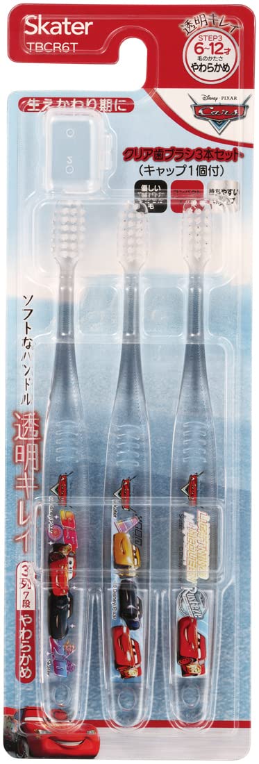 Skater Toothbrush for Elementary School Students 6-12 Years Soft Clear 3-Pack Disney Cars 23 15.5cm TBCR6T-A
