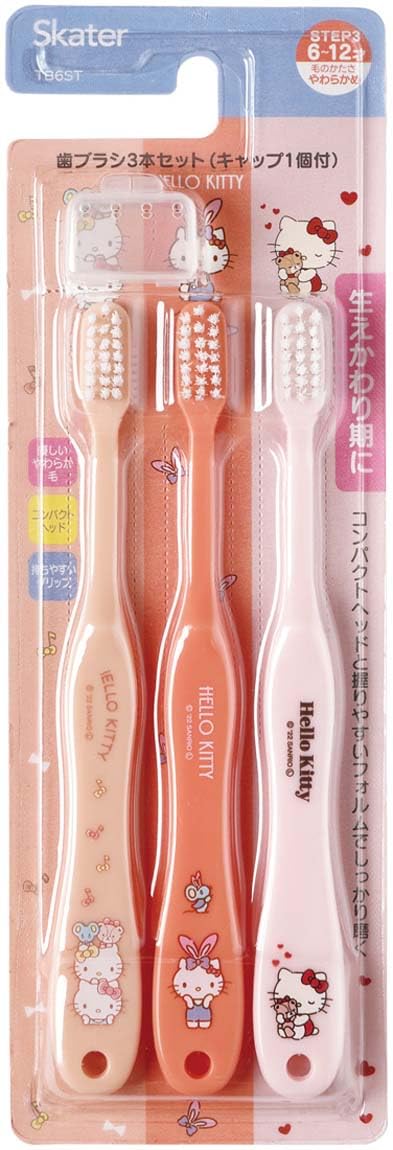 Skater Toothbrush Set for Kids Soft Bristles Hello Kitty 3 Pack