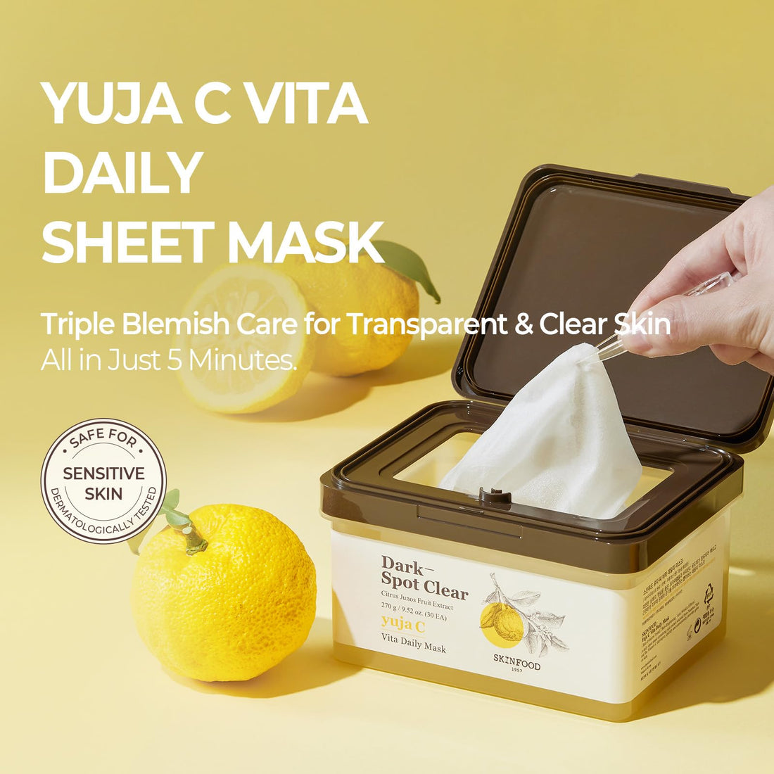 SKINFOOD Yuzu C Vitamin Daily Mask Pack 30 Count for Daily Care