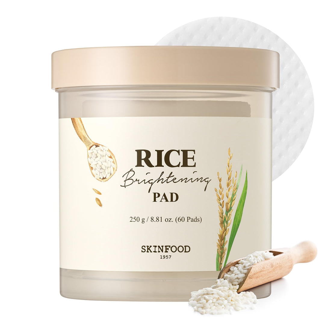 SKINFOOD Rice Brightening Toner Pads 250g for Hydration and Pore Care