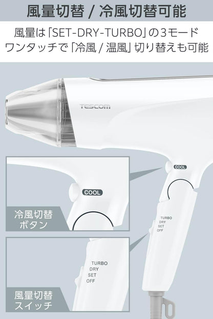 TESCOM Hair Dryer with Protect Ion Technology Lightweight Compact Design