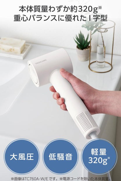 TESCOM Hair Dryer with Negative Ion Technology Lightweight and Quiet Design
