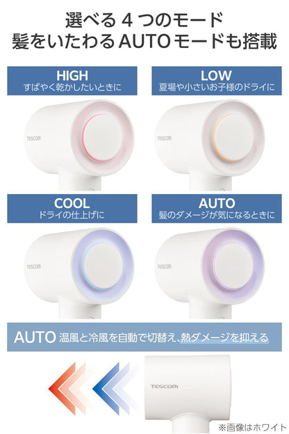 TESCOM Hair Dryer with Negative Ion Technology Lightweight and Quiet Design