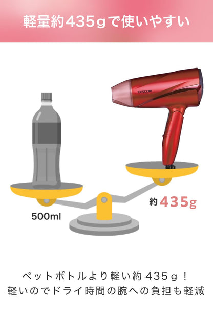 TESCOM Hair Dryer with Negative Ion Technology Lightweight and Foldable
