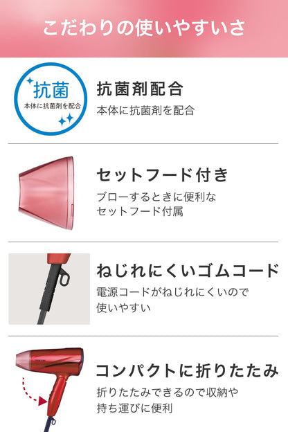 TESCOM Hair Dryer with Negative Ion Technology Lightweight and Foldable