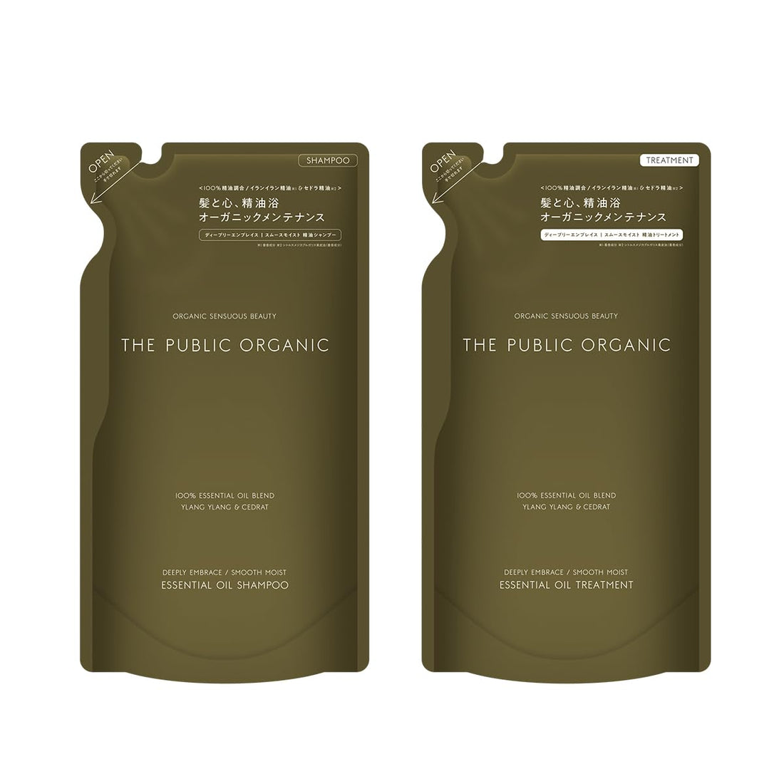 THE PUBLIC ORGANIC Shampooing et soin Deeply Embrace Smooth Moist, lot de recharges 2 × 340 ml
