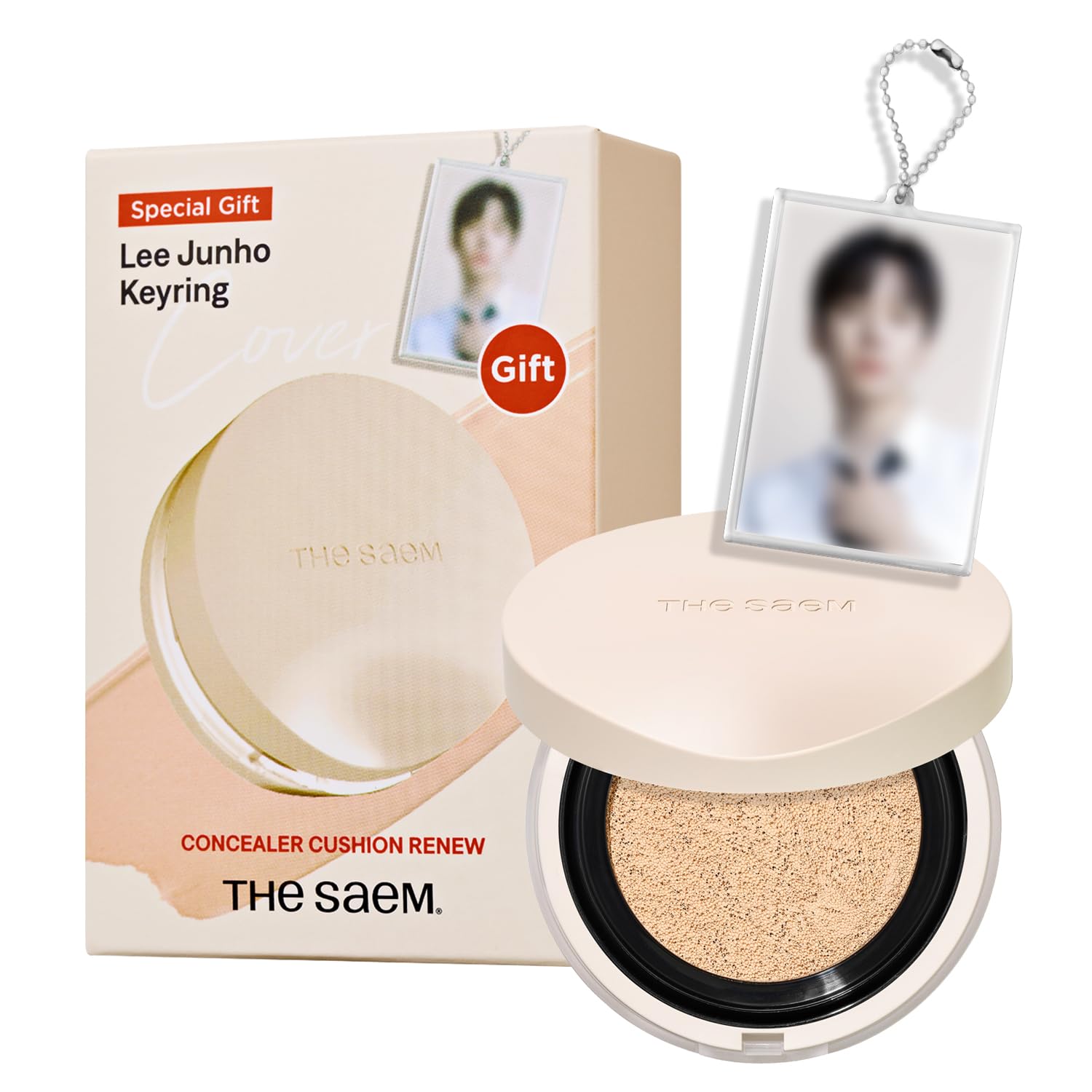 The Saem Official Japan Cover Perfection Concealer Cushion Renew 1.25 Light Beige [Lee Junho Photo Keyring Set] 1247