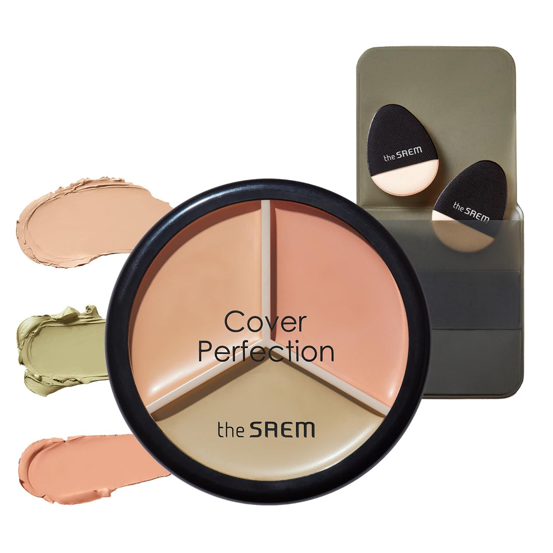 The Saem Concealer Pot Set with Puff in Clear Beige Green Peach