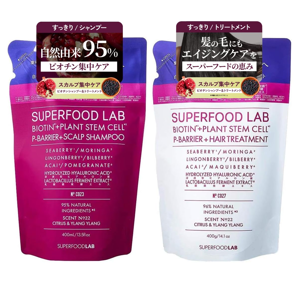 THE SUPERFOOD LAB Shampoo and Treatment Refill Set 400ml 400g
