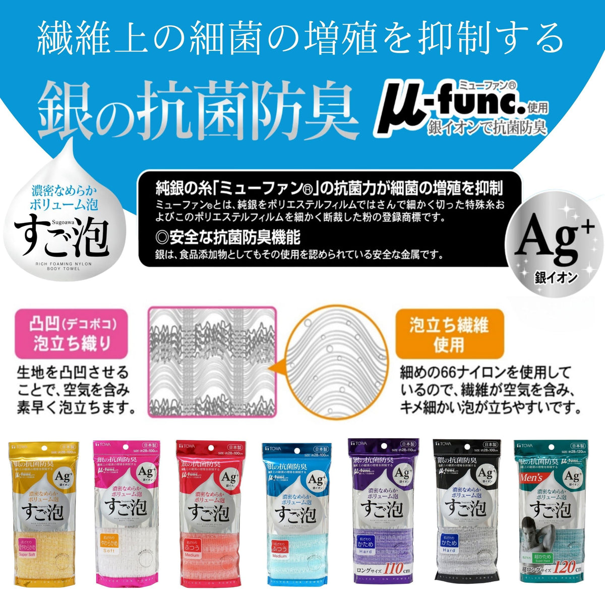 Touwasangyou Body Towel with Antibacterial Silver Technology 28x100cm