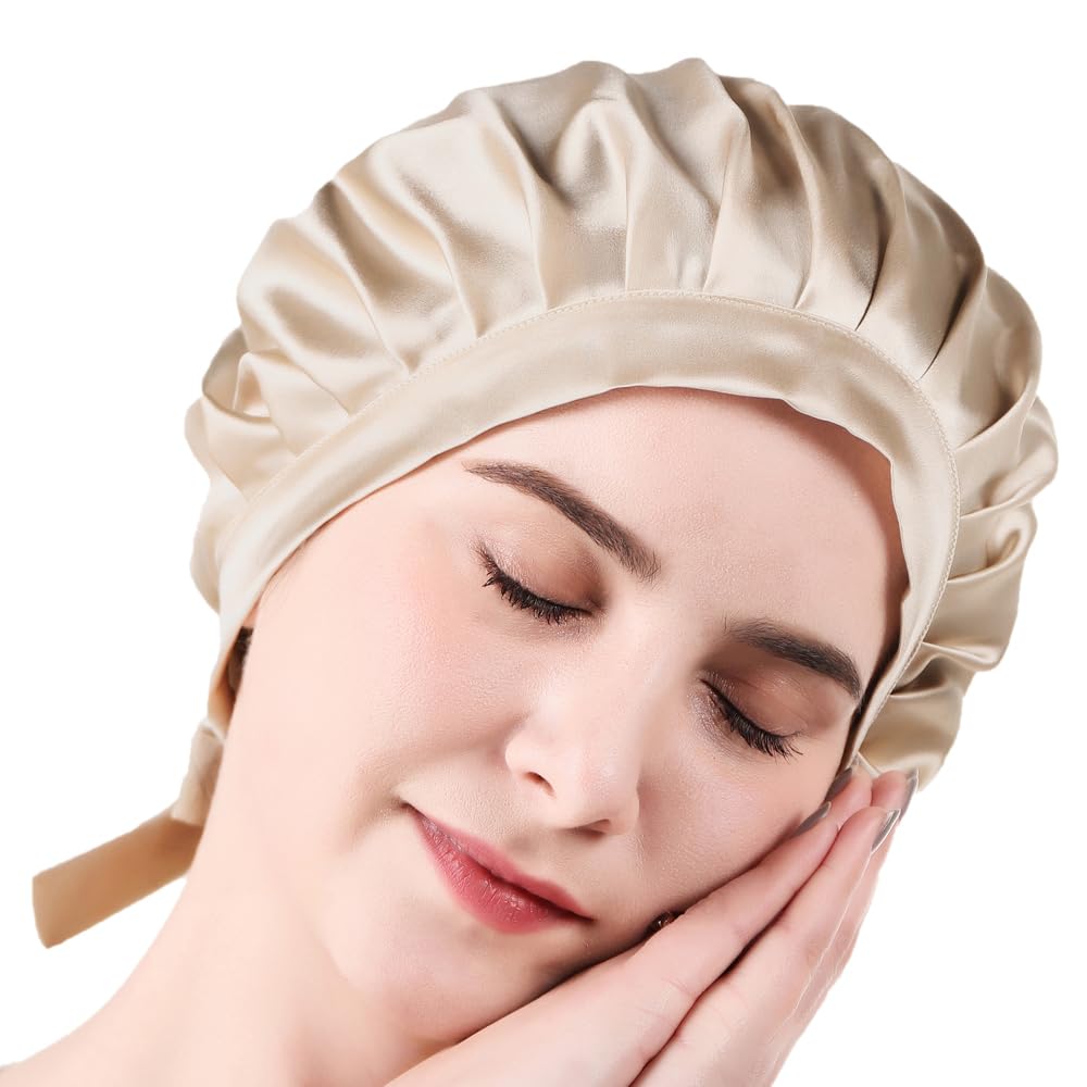 Tsuruwa Night Cap 100% Silk Hair Cap for Beautiful Hair M Champagne
