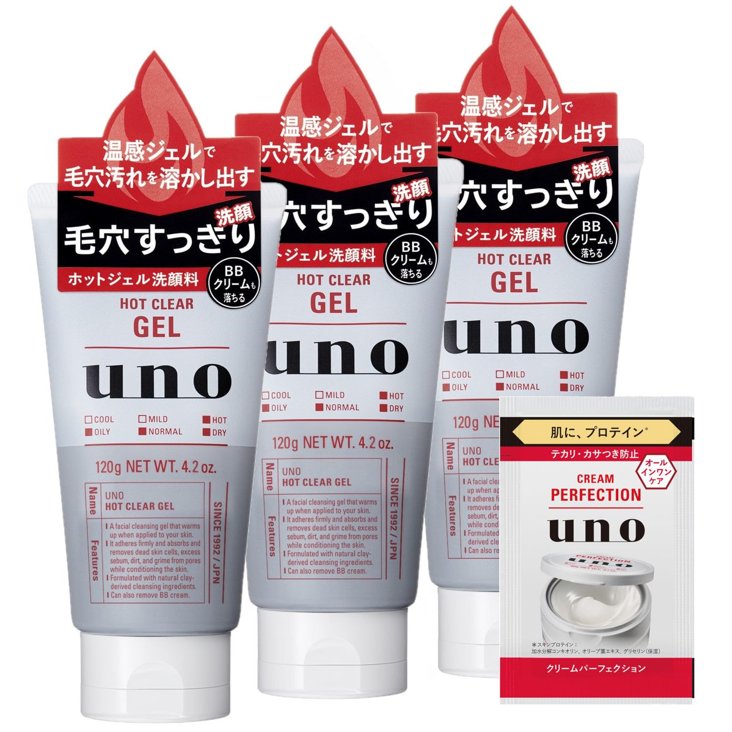 UNO Hot Clear Gel Facial Wash for Men, Warming Formula 150g