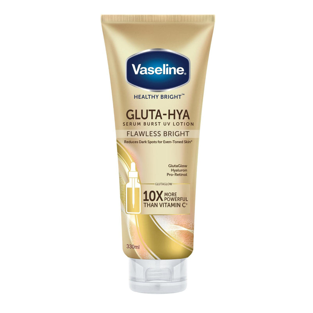 Vaseline GLUTA-HYA Healthy Bright Serum Burst UV Lotion, Flawless Bright, 330ml, 10x Power