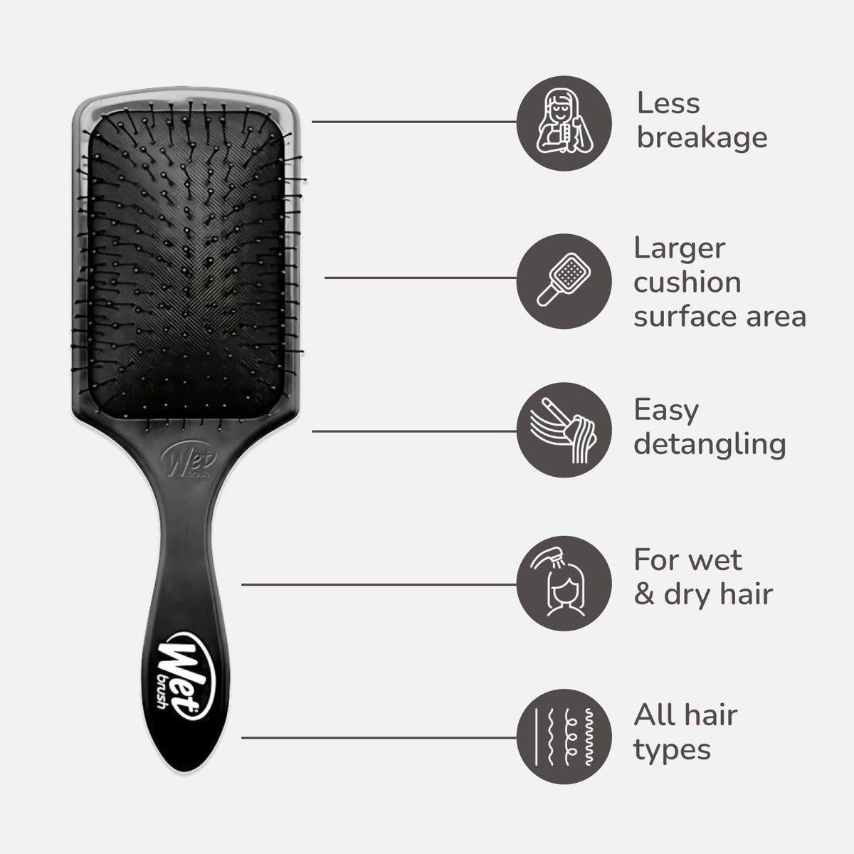 Wet Brush Paddle Detangler Hair Brush Black for Effortless Styling