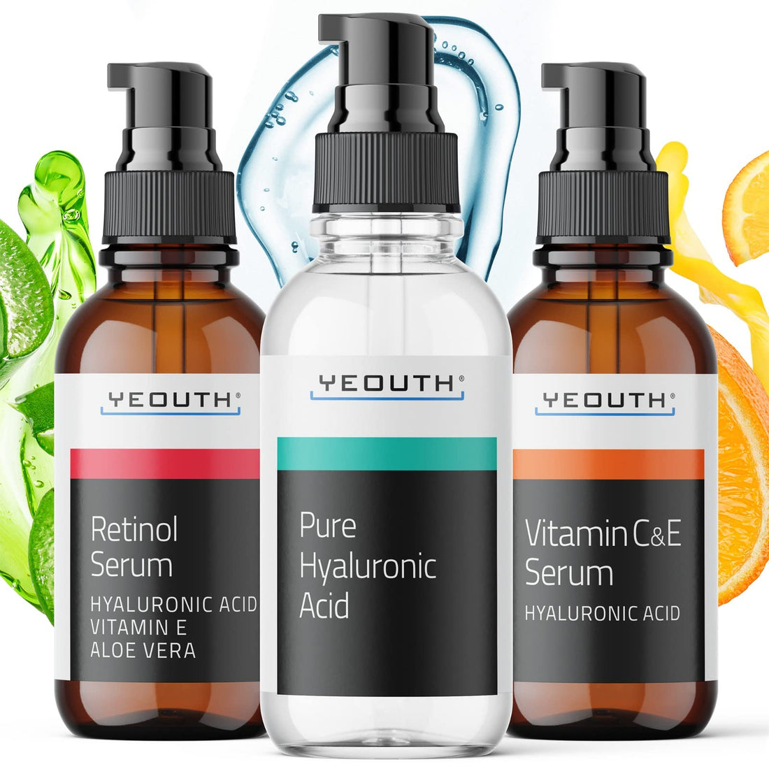 YEOUTH Pure Hyaluronic Acid Serum with Vitamin C and Retinol 3x1 Fl Oz