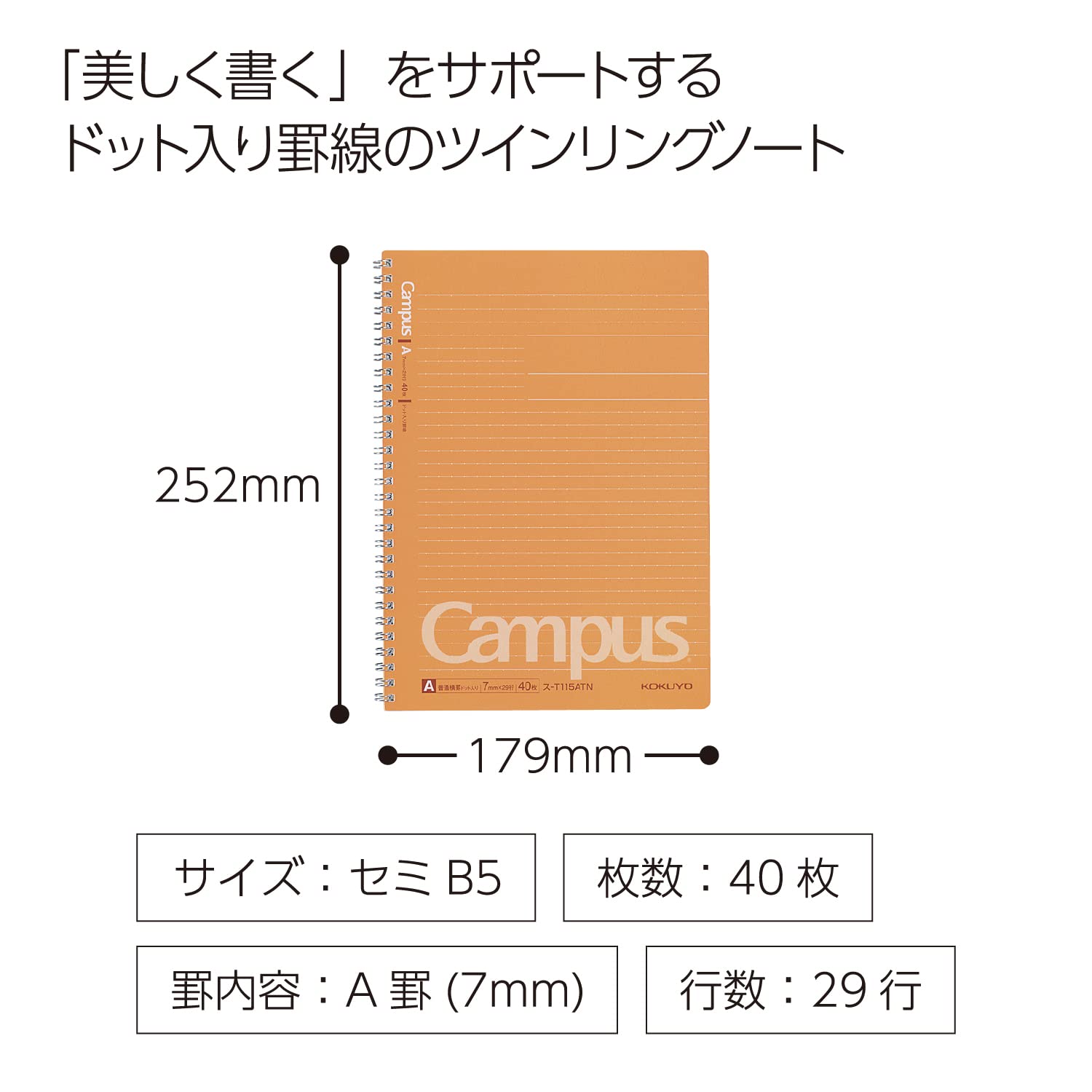 KOKUYO Campus Twin Ring Notebook B5 40 Sheets - A Rule &amp; B Rule
