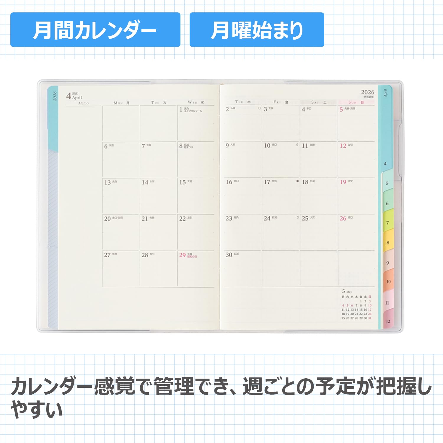 Nihon Noryoku Kyokai Weekly B6-i Planner with Vertical, Left, Block, and Memo Options