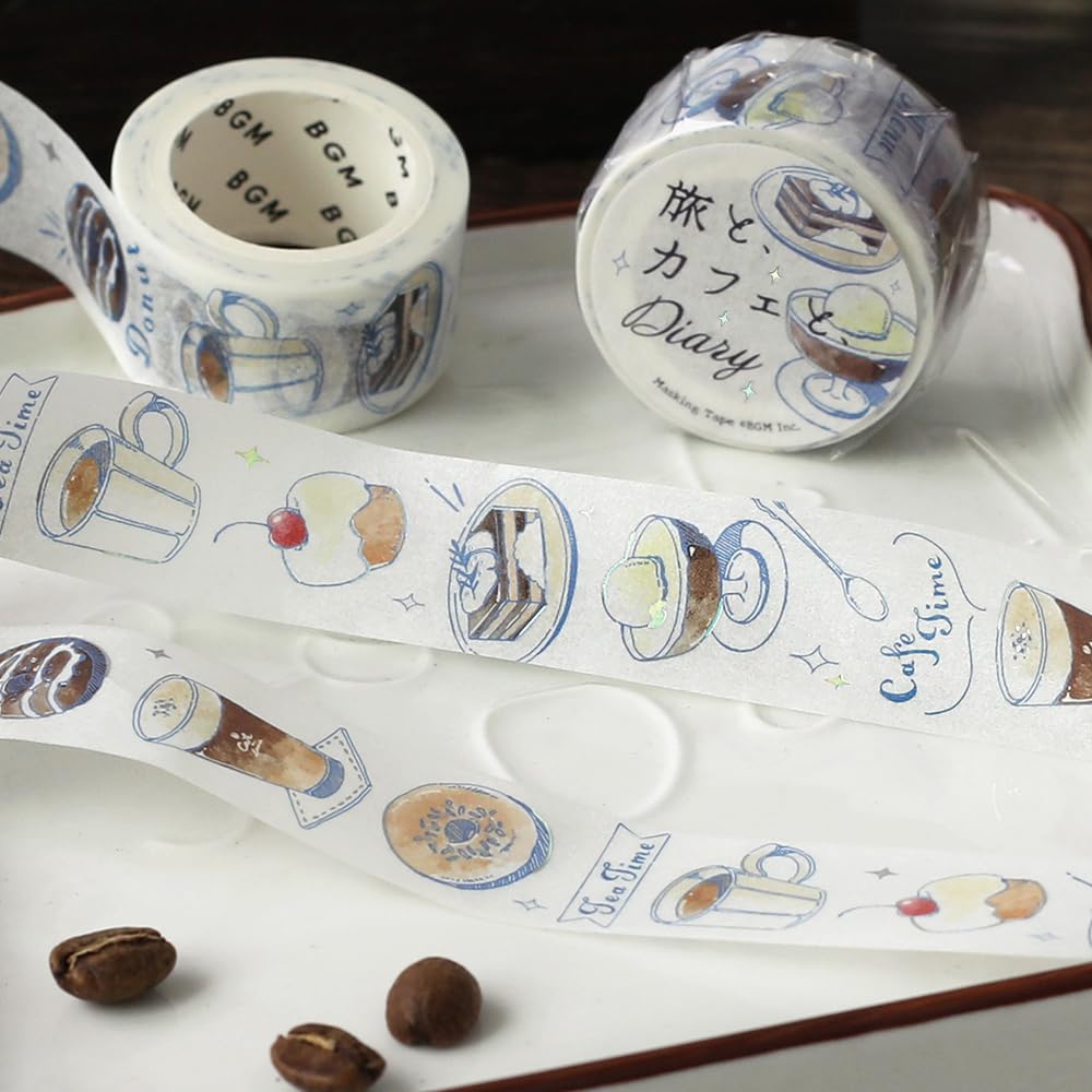 bgm Masking Tape for Travel &amp; Diary Mocha, Noir, Orange Designs