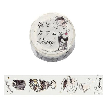 bgm Masking Tape for Travel &amp; Diary Mocha, Noir, Orange Designs