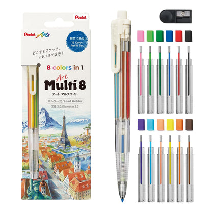 Pentel Art Multi 8 Colored Pencil &amp; Replacement Leads Set
