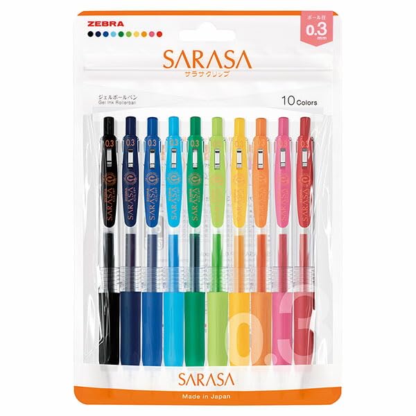 ZEBRA Sarasa Clip Gel Pen Set 0.3mm, 0.4mm, 0.5mm in Various Color Sets