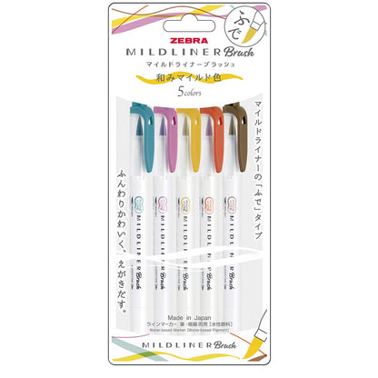 ZEBRA Mildliner Brush Highlighter Set of 5 in Soft Colors
