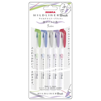 ZEBRA Mildliner Brush Highlighter Set of 5 in Soft Colors
