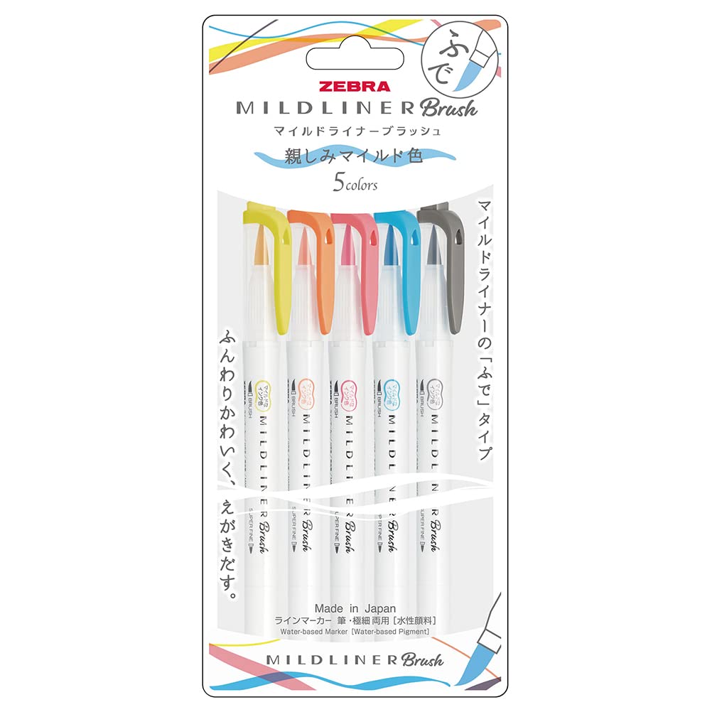 ZEBRA Mildliner Brush Highlighter Set of 5 in Soft Colors