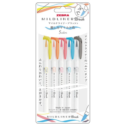 ZEBRA Mildliner Brush Highlighter Set of 5 in Soft Colors