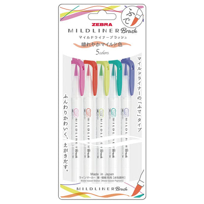 ZEBRA Mildliner Brush Highlighter Set of 5 in Soft Colors