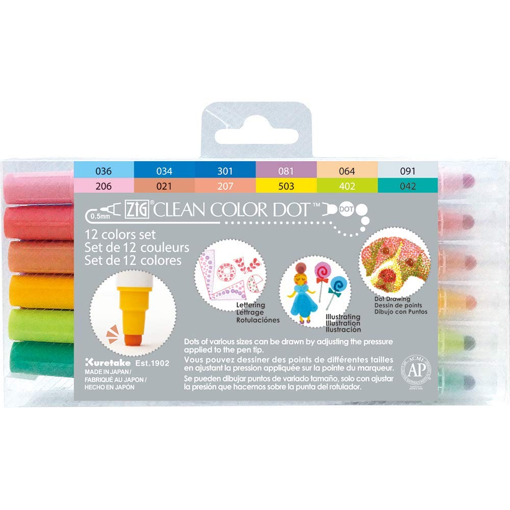 Kuretake ZIG Clean Color Dot Water-Based Pens Set of 4 &amp; 12 Colors