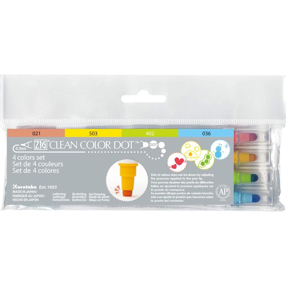 Kuretake ZIG Clean Color Dot Water-Based Pens Set of 4 & 12 Colors