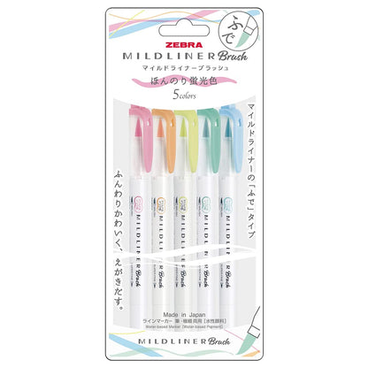 ZEBRA Mildliner Brush Highlighter Set of 5 in Soft Colors