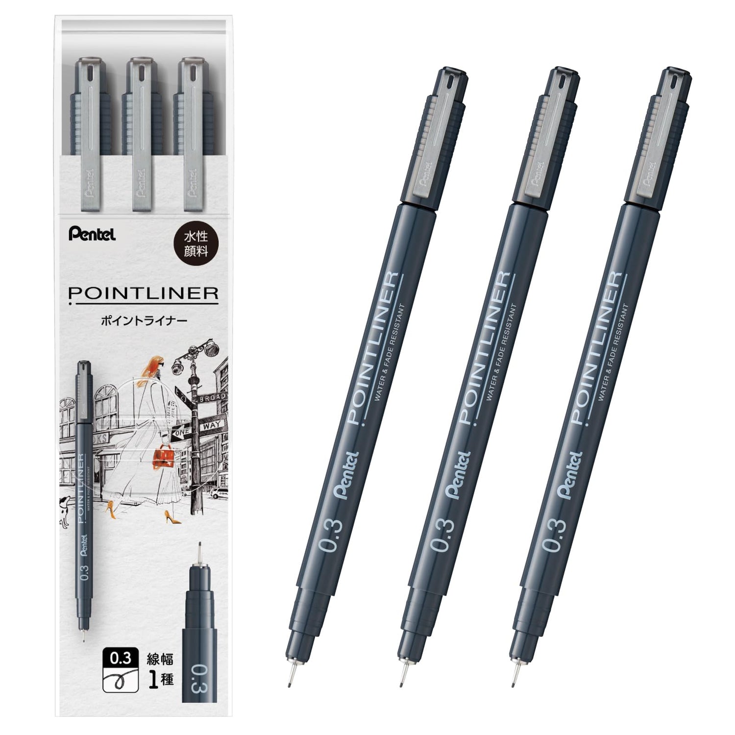 Pentel Water-Based Point Liner Set with Fine Tip Sizes
