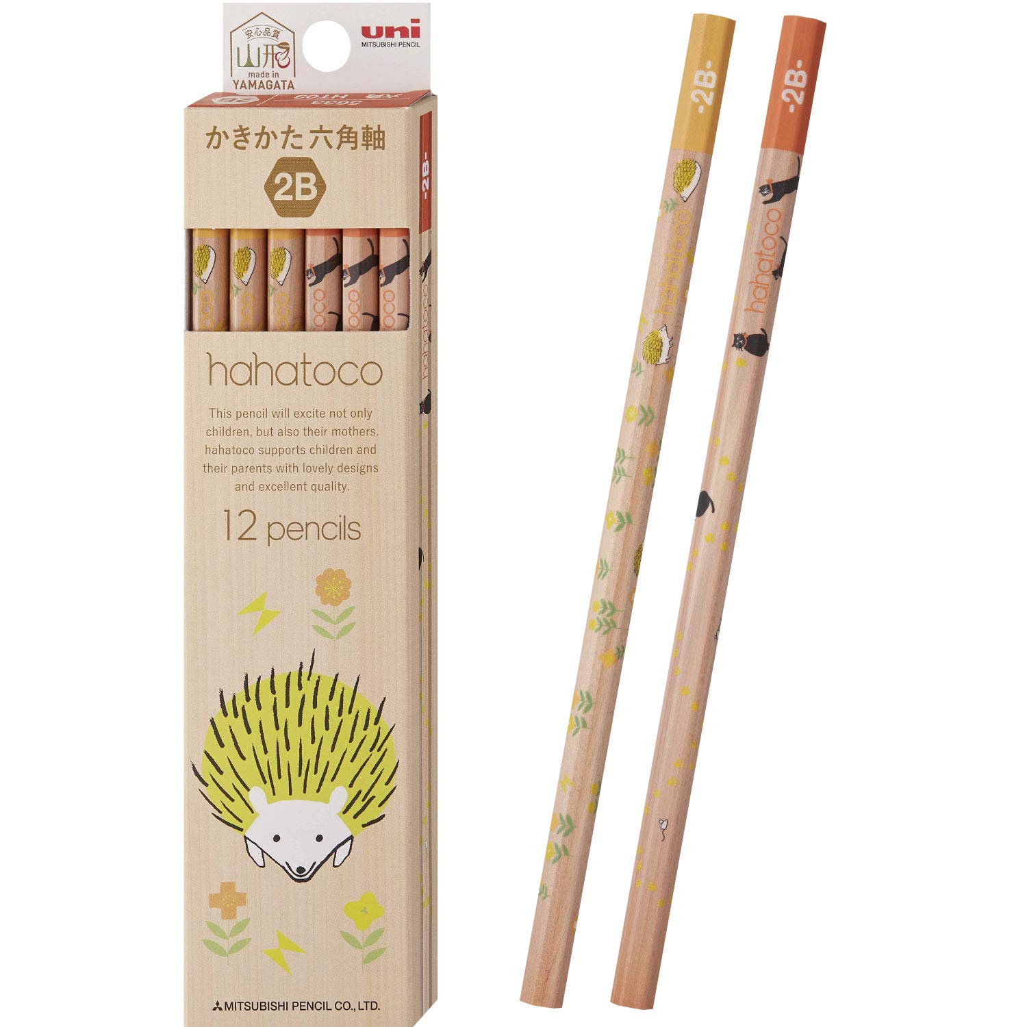 Mitsubishi Pencil Hahato Pencil Set with Hedgehog and Cat Designs