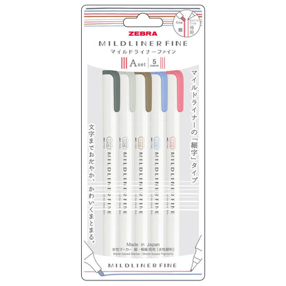 ZEBRA Mildliner Fine Water-Based Pen Set with 5 Color Options