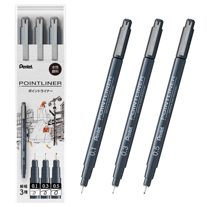 Pentel Water-Based Point Liner Set with Fine Tip Sizes