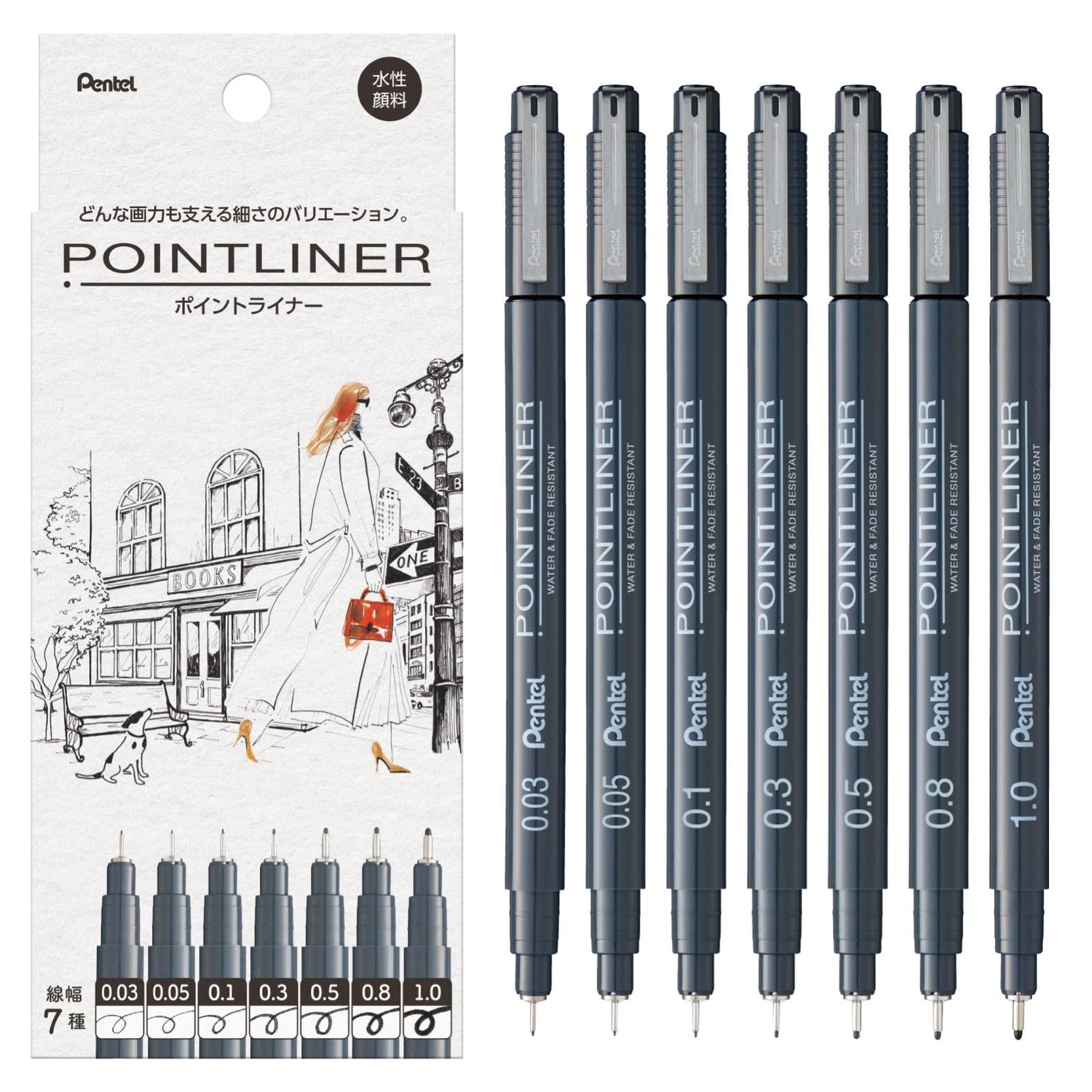 Pentel Water-Based Point Liner Set with Fine Tip Sizes