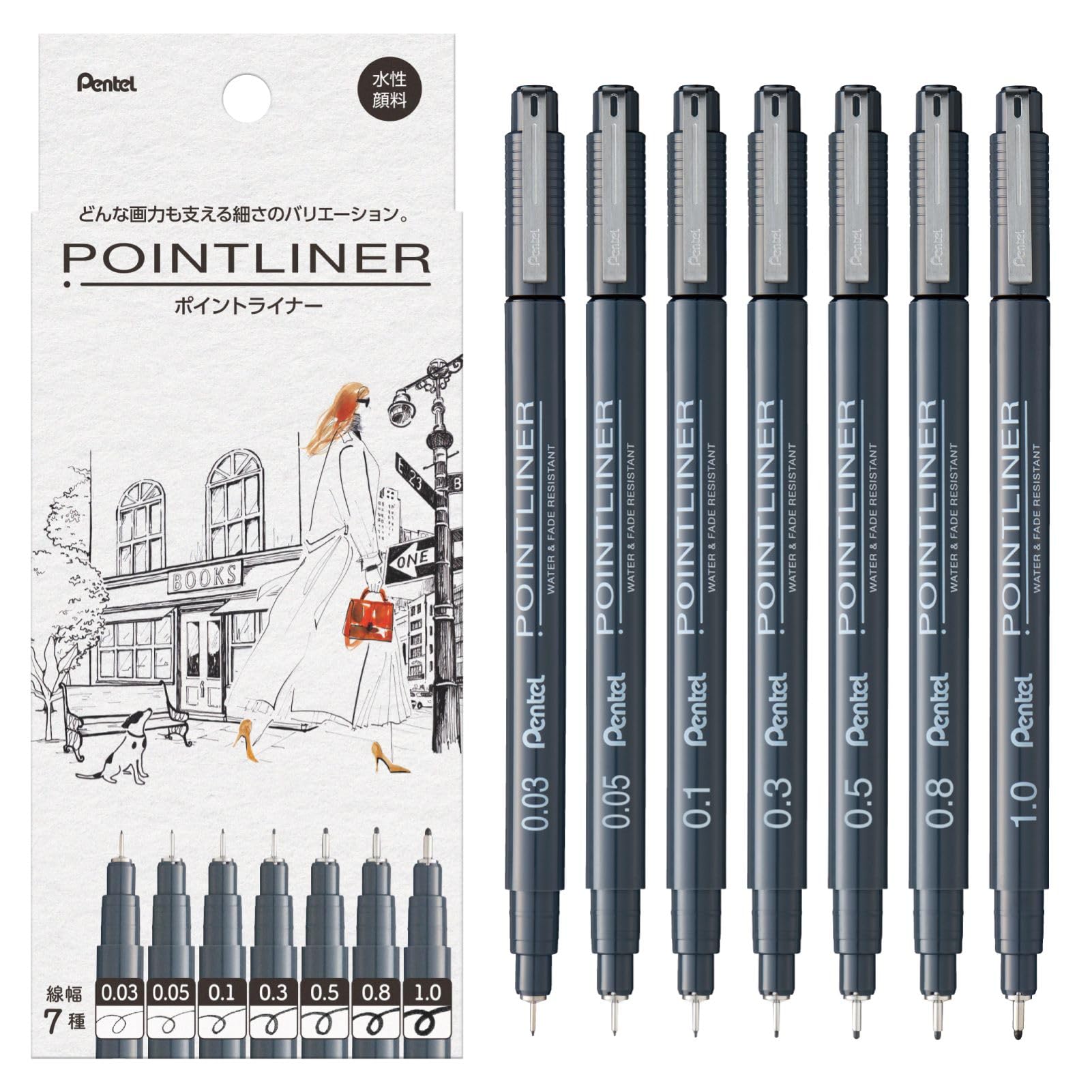 Pentel Water-Based Point Liner Set with Fine Tip Sizes