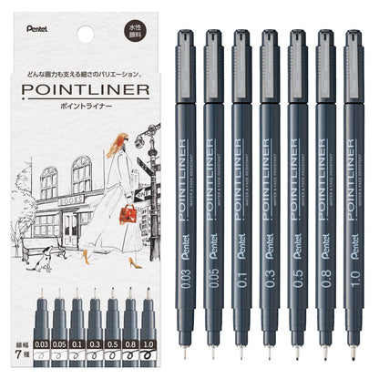 Pentel Water-Based Point Liner Set with Fine Tip Sizes