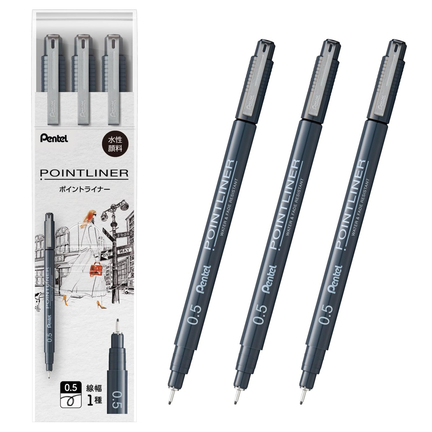 Pentel Water-Based Point Liner Set with Fine Tip Sizes